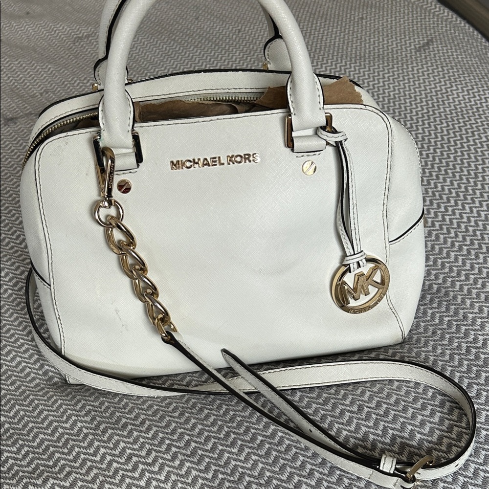 Michael Kors White Satchel with Gold Accents